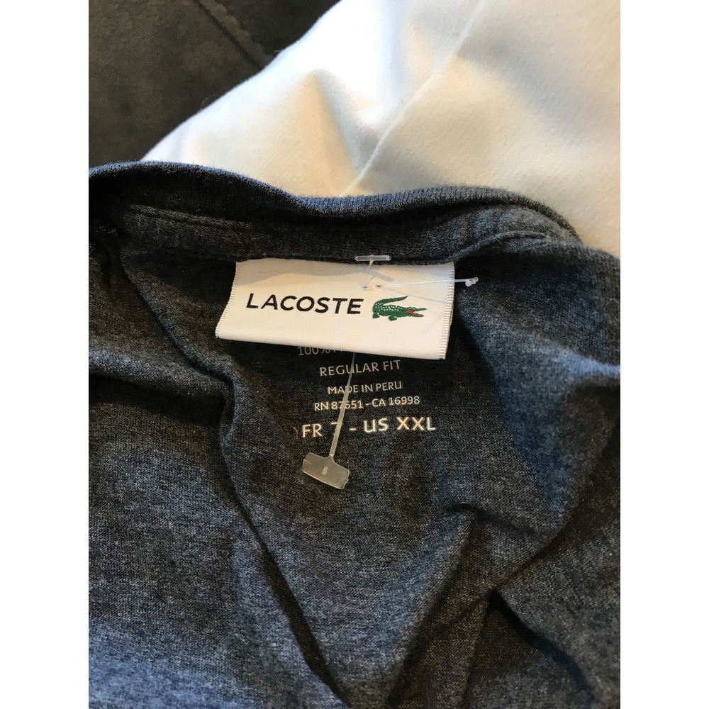 NWOT Lacoste Mens V-Neck T-Shirt Charcoal Heather Grey Pima Cotton Logo XXL FR 7 - Picture 3 of 4